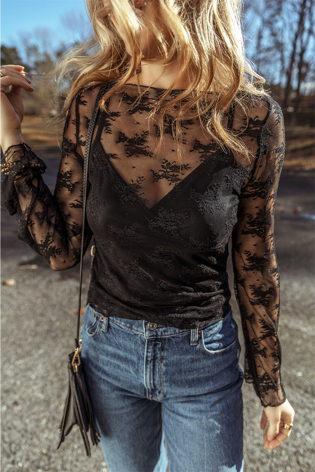 Black Lace Slim Fit Blouse