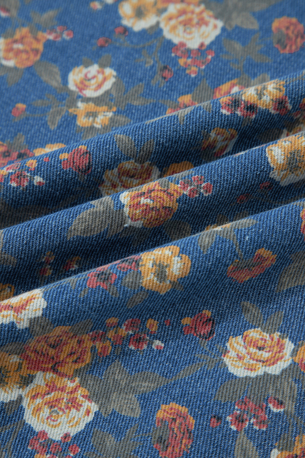 Vintage Rose Printed Loose Denim Jumpsuit