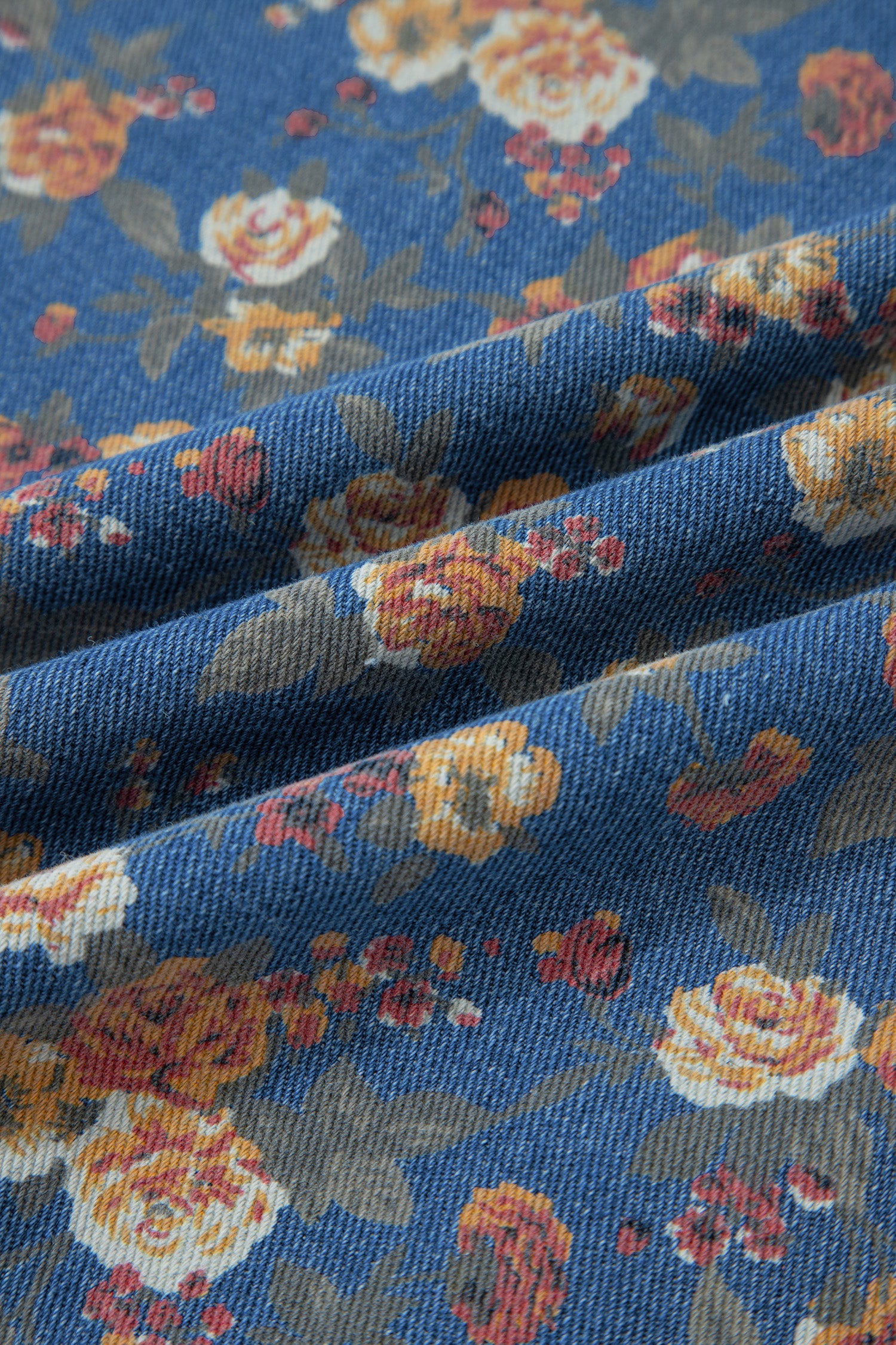 Vintage Rose Printed Loose Denim Jumpsuit
