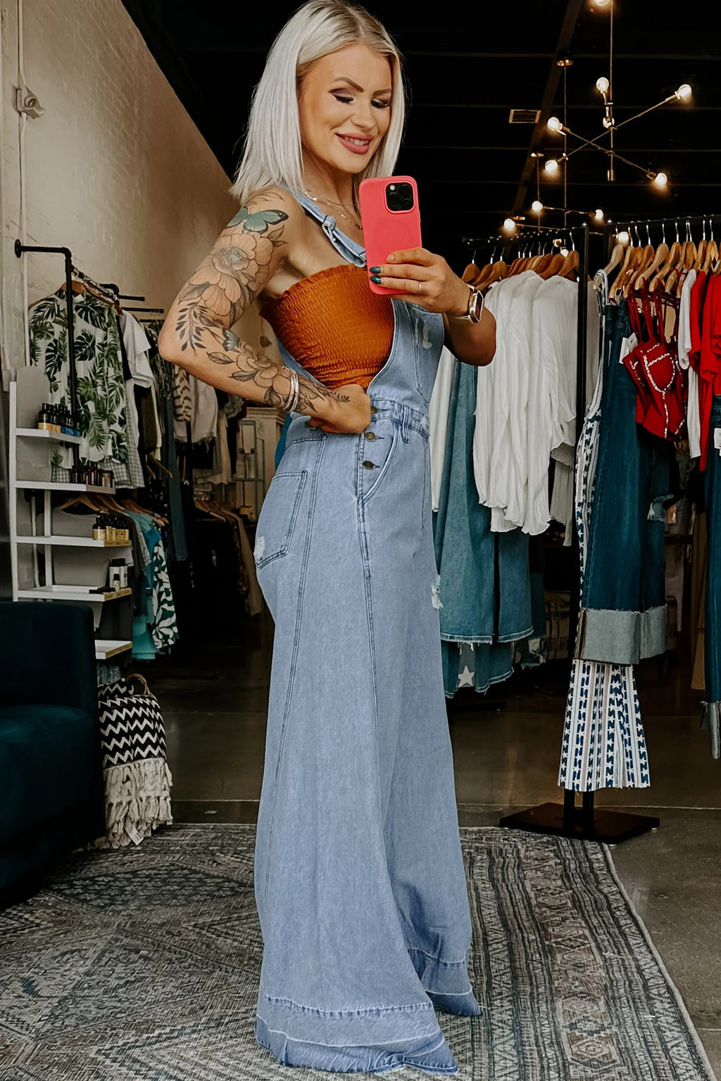 Retro Distressed Adjustable Denim Jumpsuit