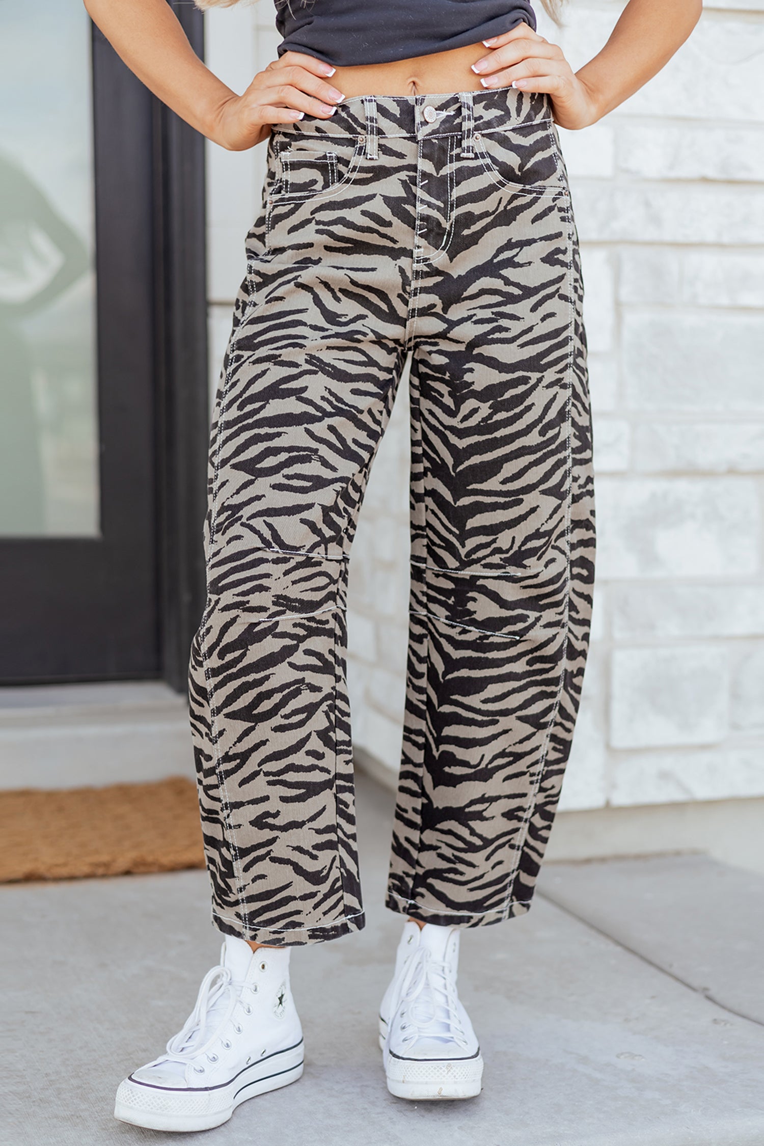 Zebra Stripe Barrel Jeans