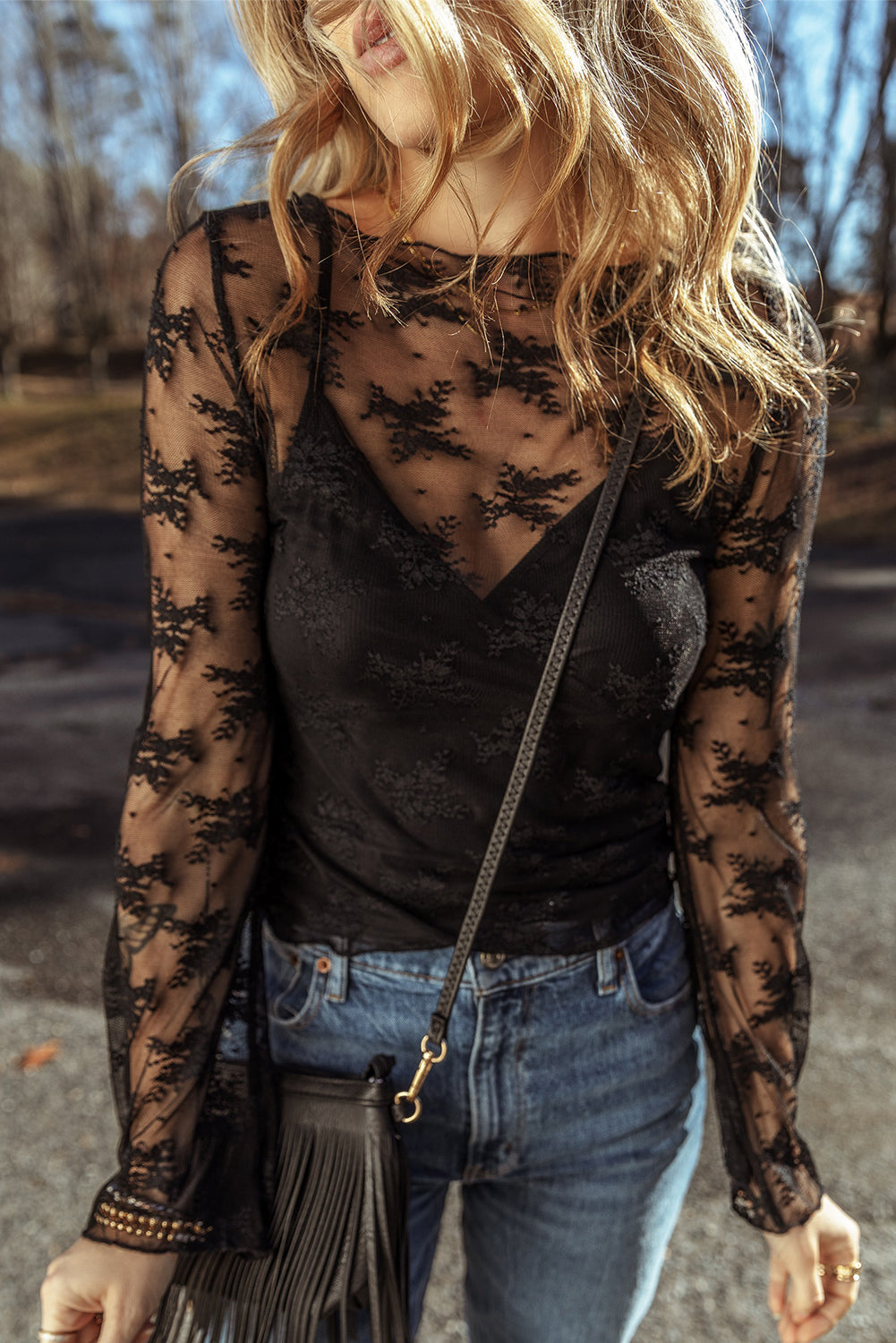 Black Lace Slim Fit Blouse