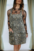 Leopard Print Loose Fit Denim Overall Dress
