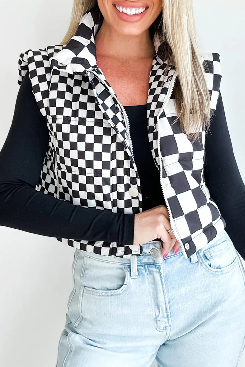 Double Checked Cropped Puffer Vest