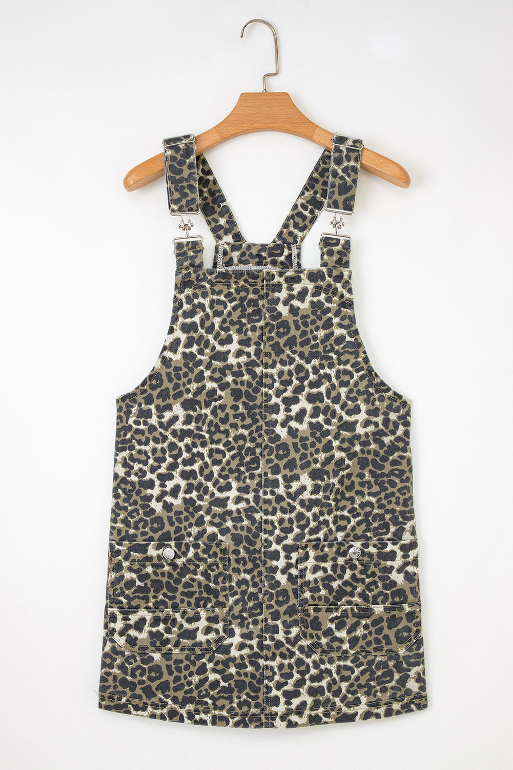 Leopard Print Loose Fit Denim Overall Dress
