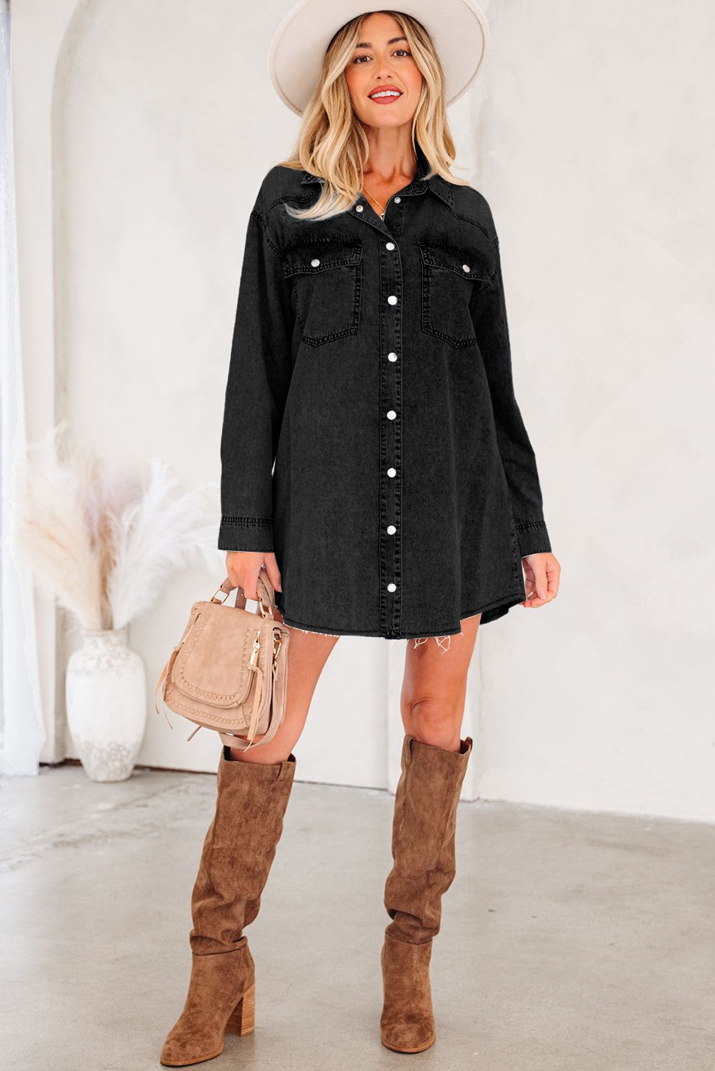 Raw Hem Denim Shirt Dress