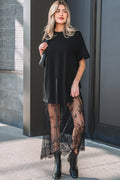 Black Floral Short Sleeve Loose Maxi Dress