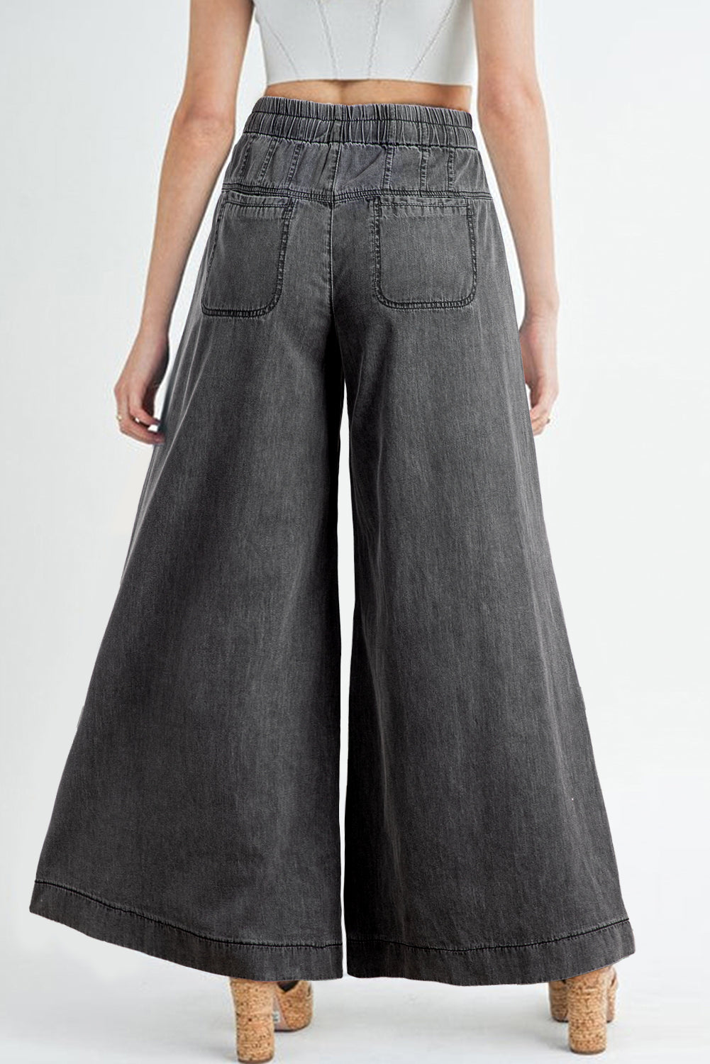 Mineral Wash Button Fly Wide Leg Jeans