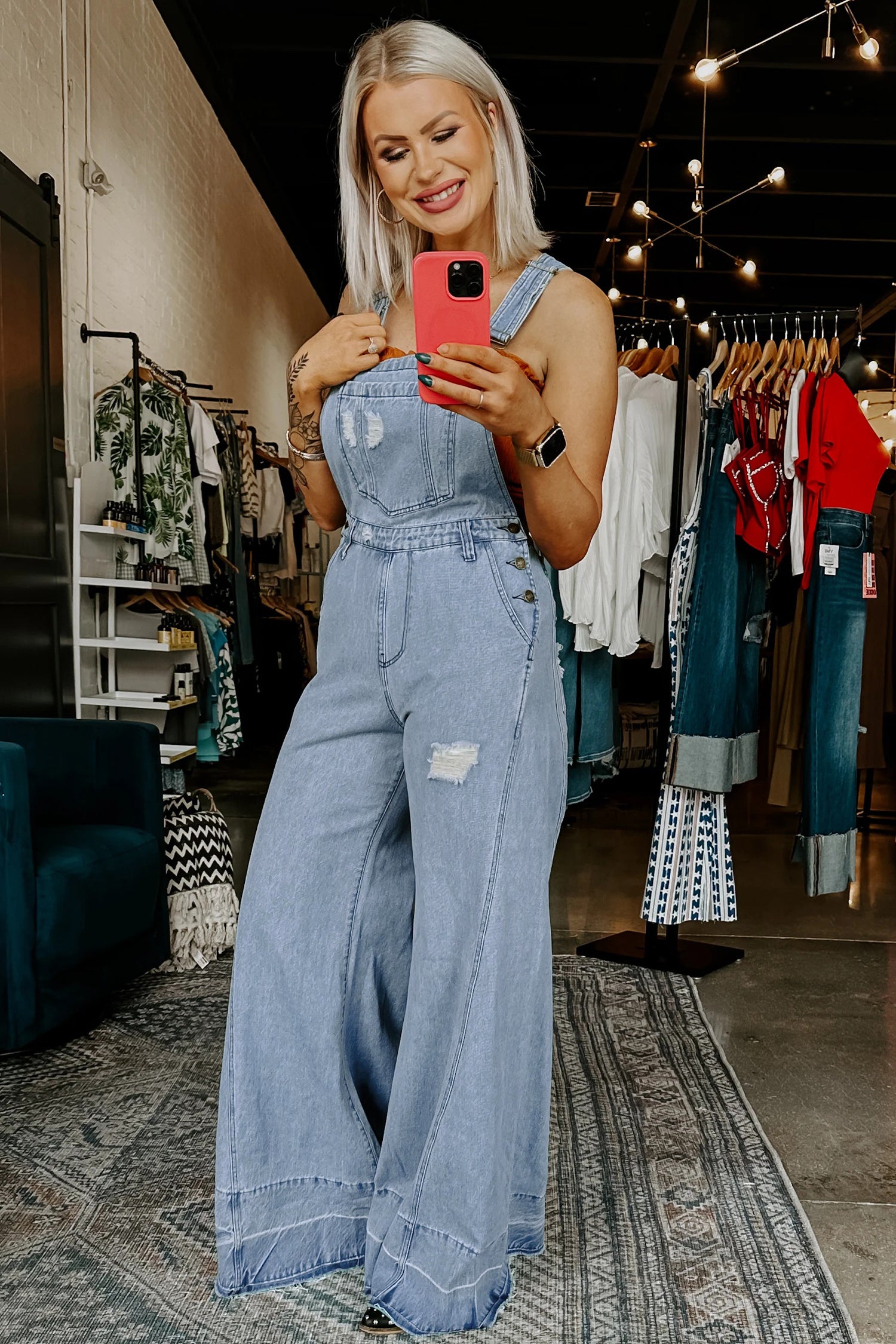 Retro Distressed Adjustable Denim Jumpsuit
