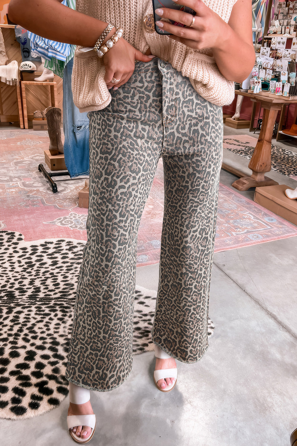 Leopard Print Wide Leg High Waist Jeans
