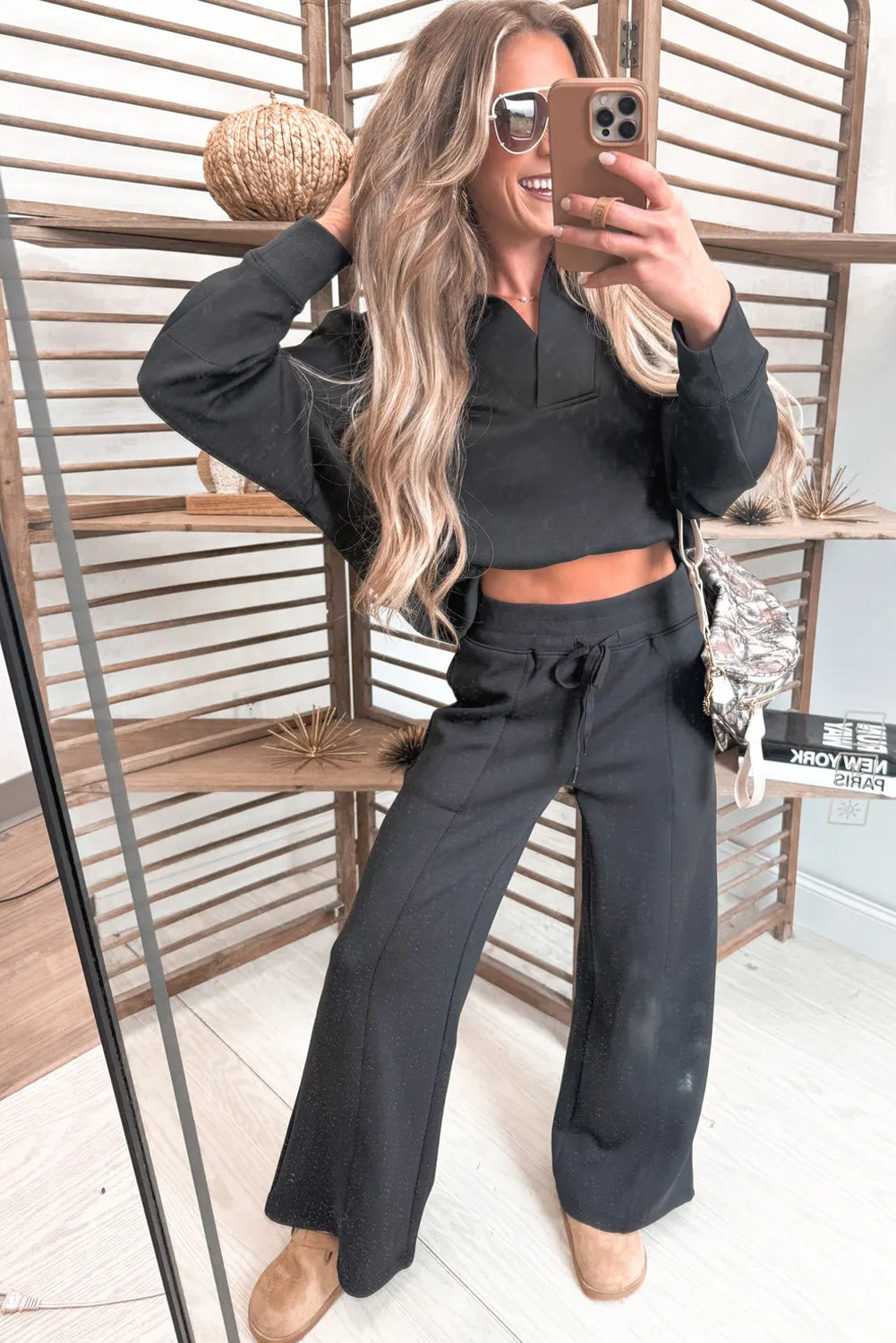 Black Pullover Two-Piece Sweat Set