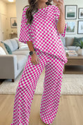 Pink Checkered Two-Piece Lounge Set