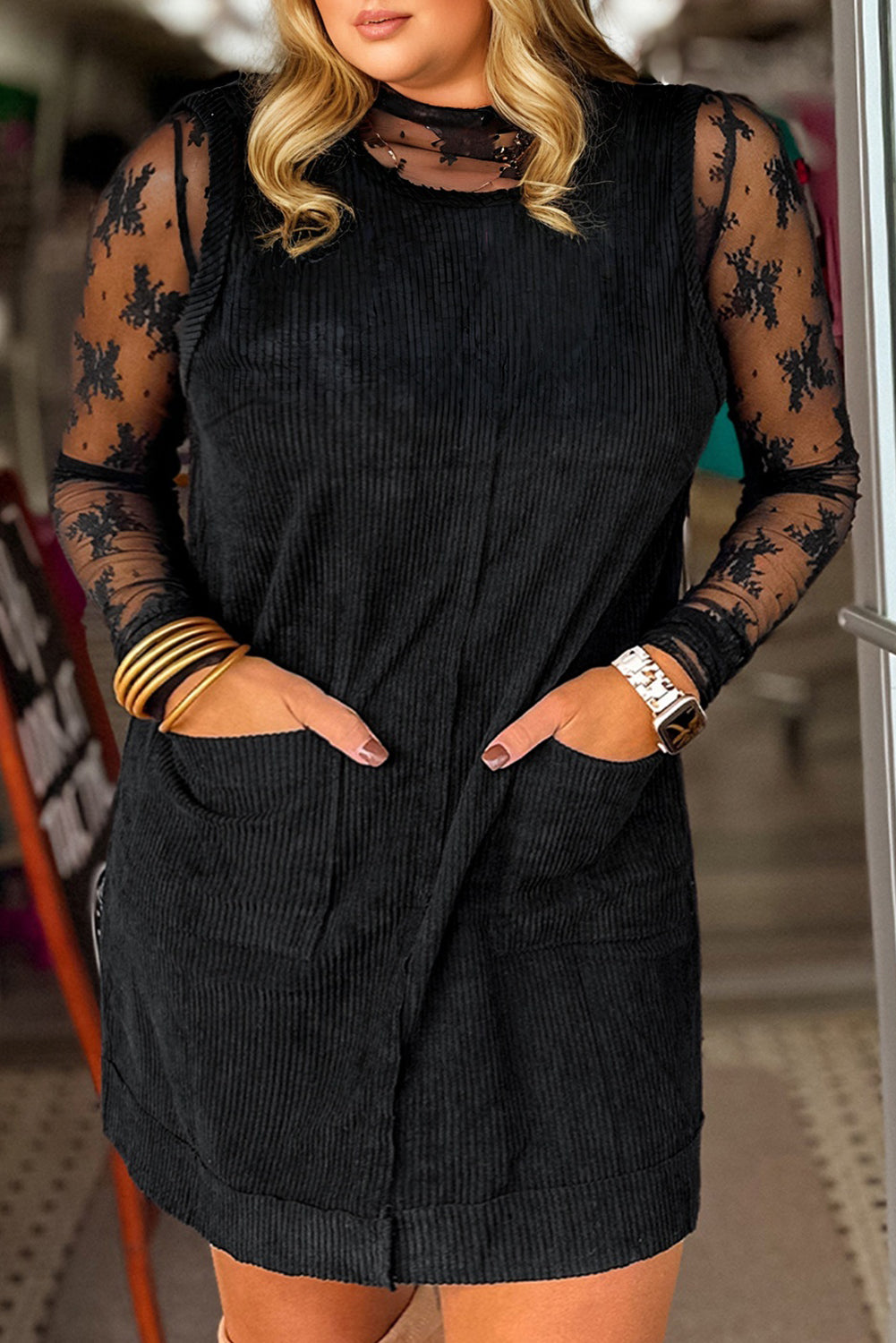 Plus Size Corduroy Mini Dress