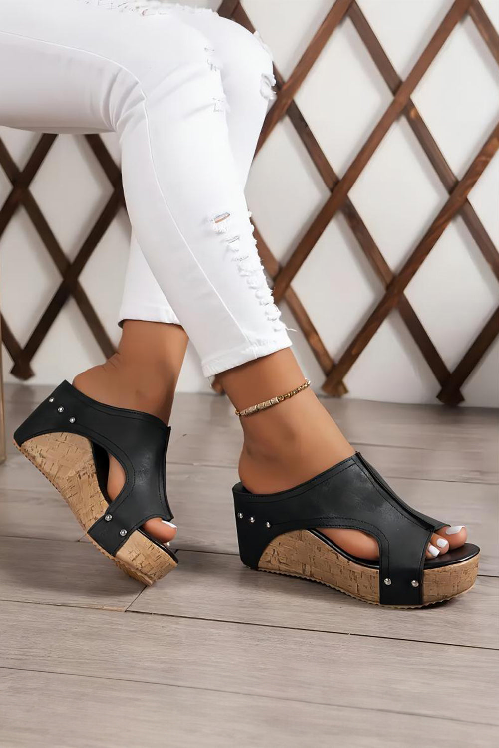 Studded Faux Leather Wedges