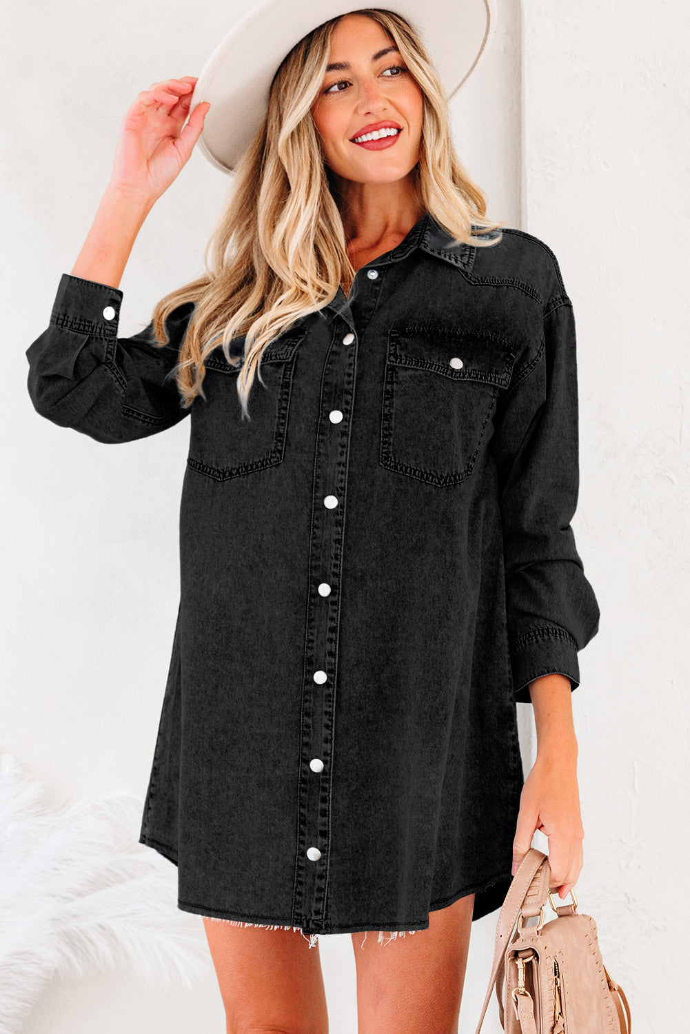Raw Hem Denim Shirt Dress