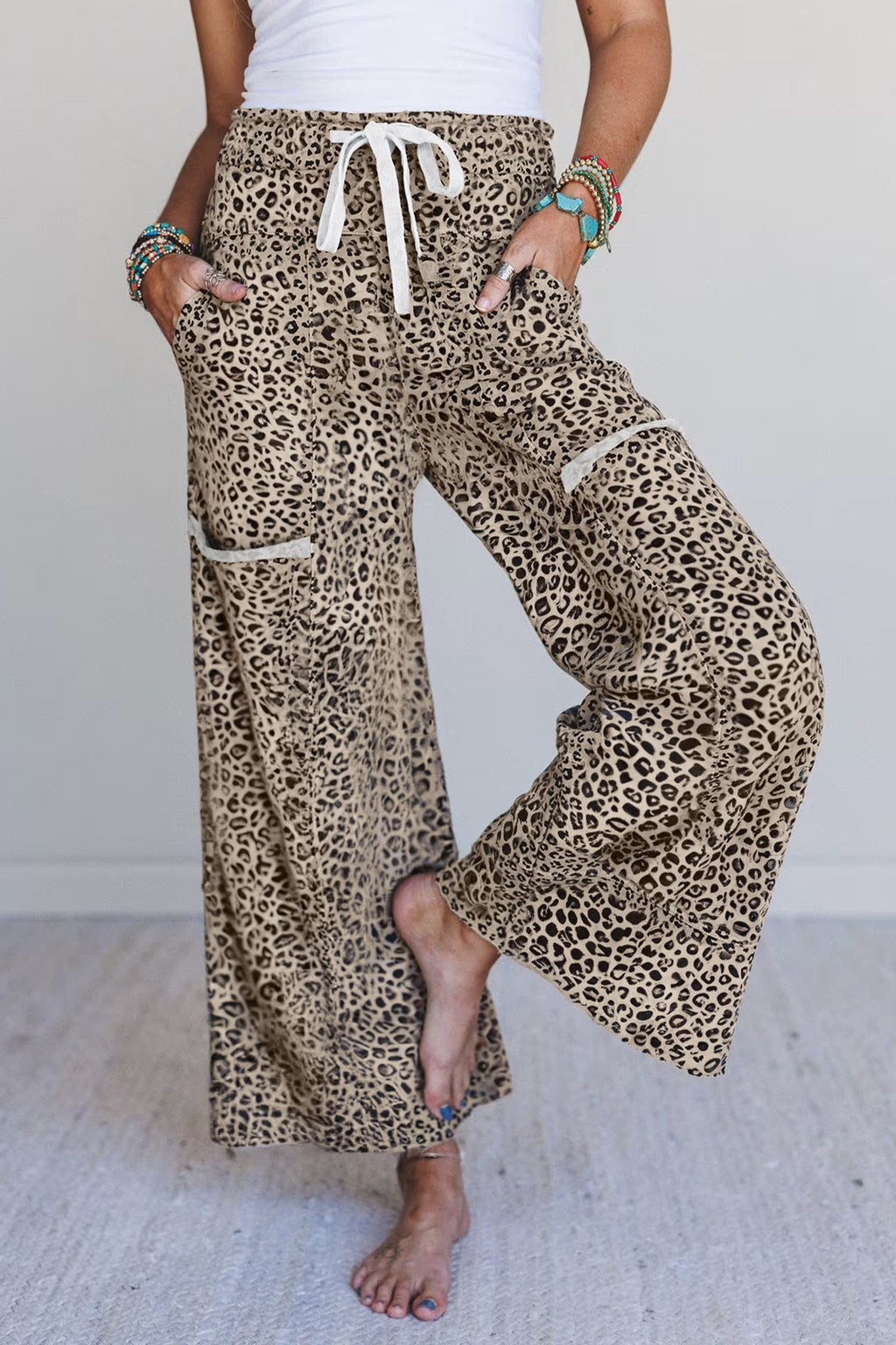 Leopard Wide Leg Terry Knit Pants