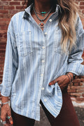 Striped Boyfriend Denim Button Up