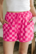 Pink Checkered Casual Shorts