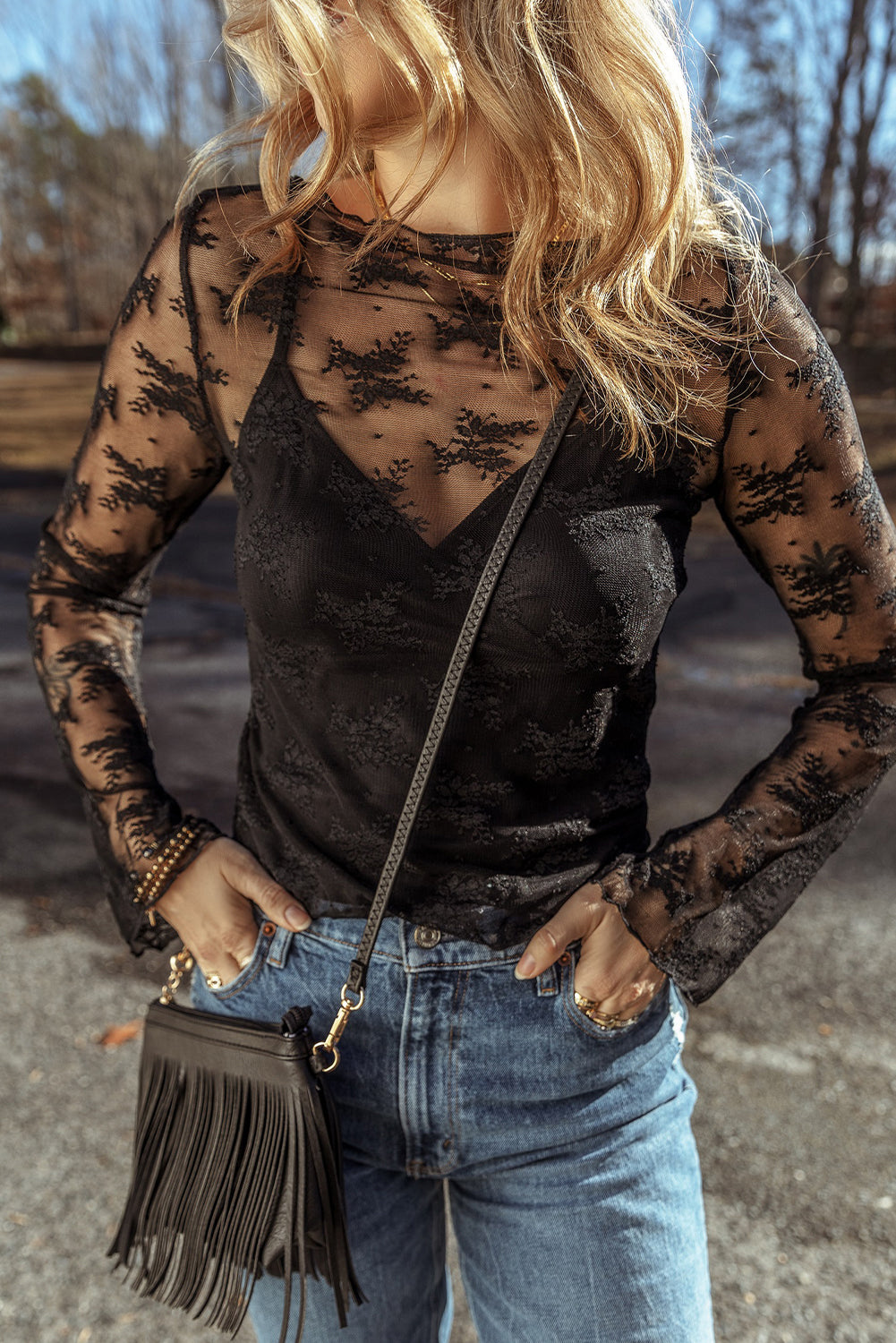 Black Lace Slim Fit Blouse