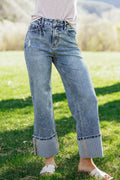 Cuffed Straight Leg Loose Jeans