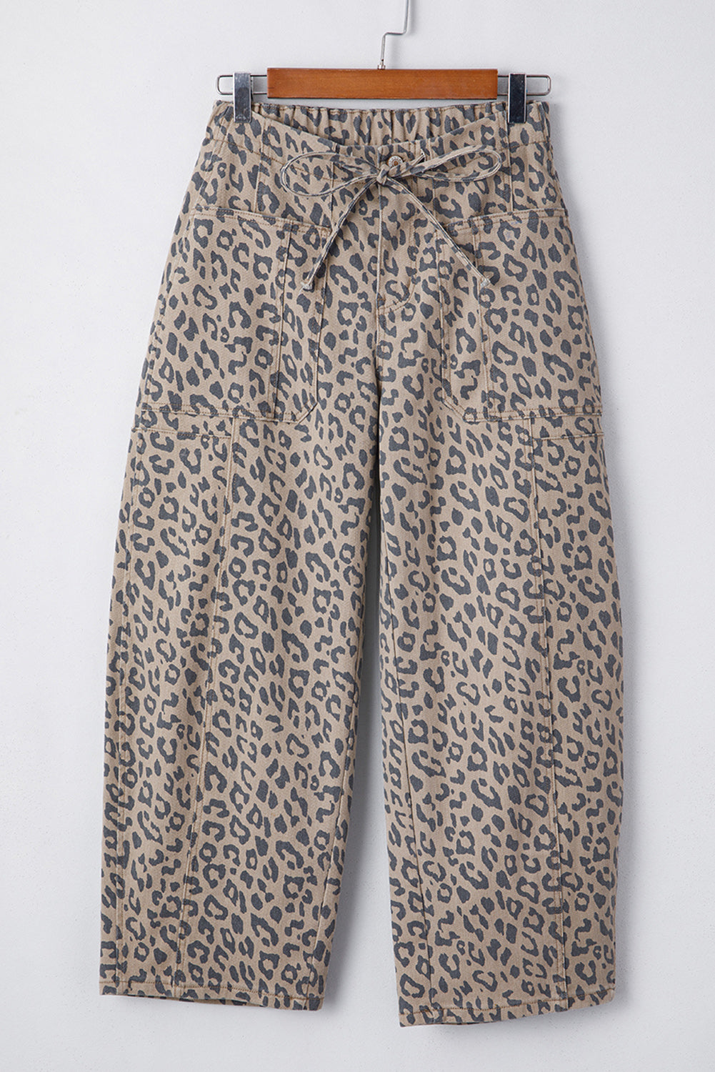 Leopard Print Drawstring Barrel Jeans