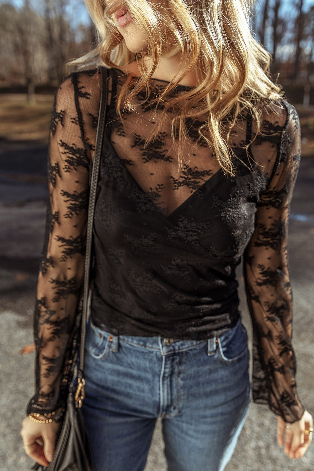 Black Lace Slim Fit Blouse
