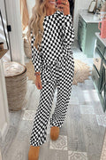 Checkered Long Sleeve Two-Piece Lounge Set