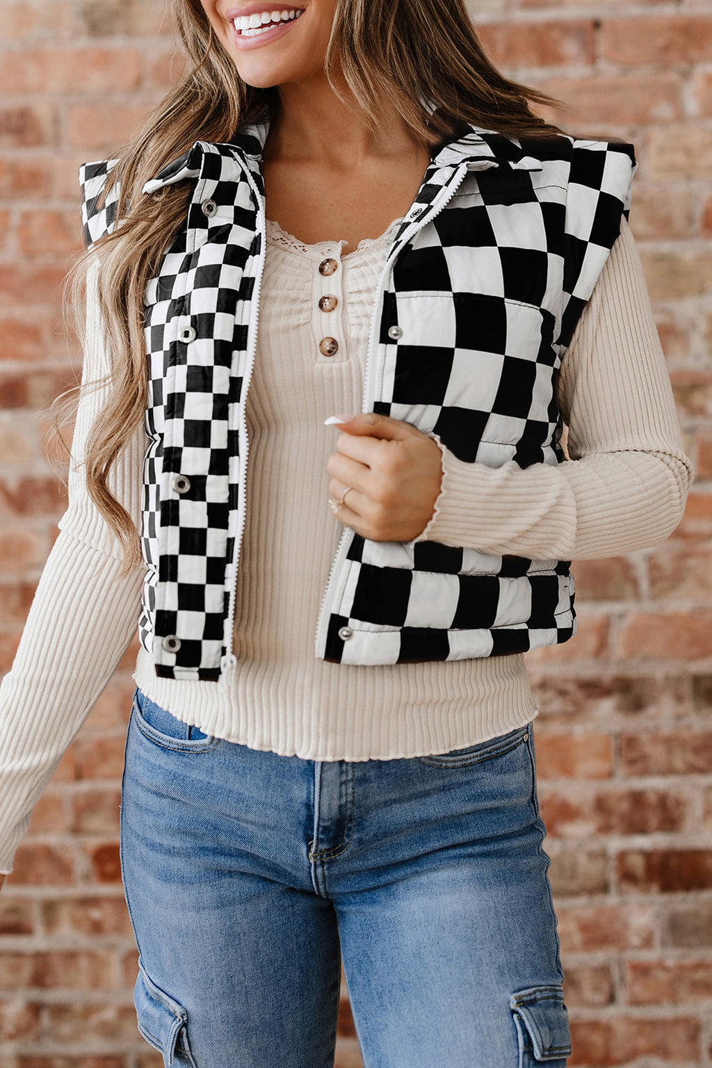 Double Checked Cropped Puffer Vest