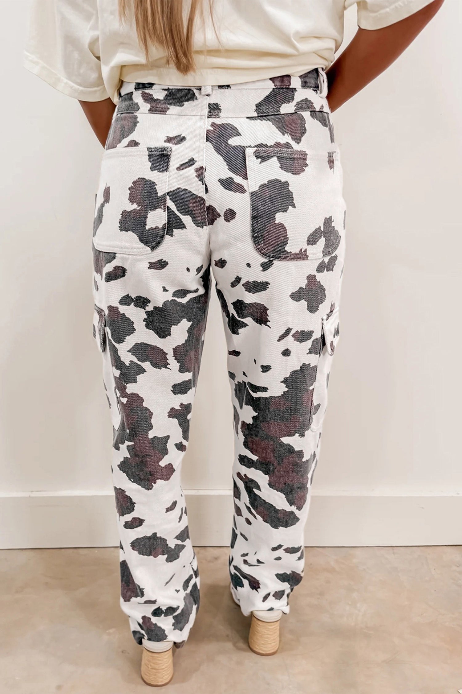 Cow Print Cargo Jeans