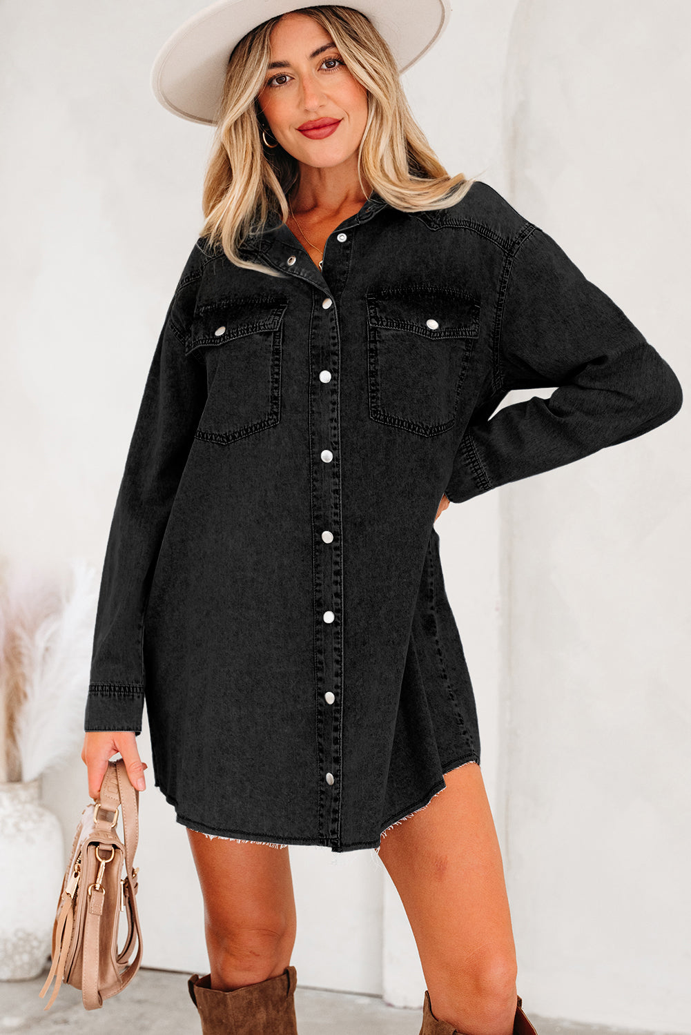 Raw Hem Denim Shirt Dress