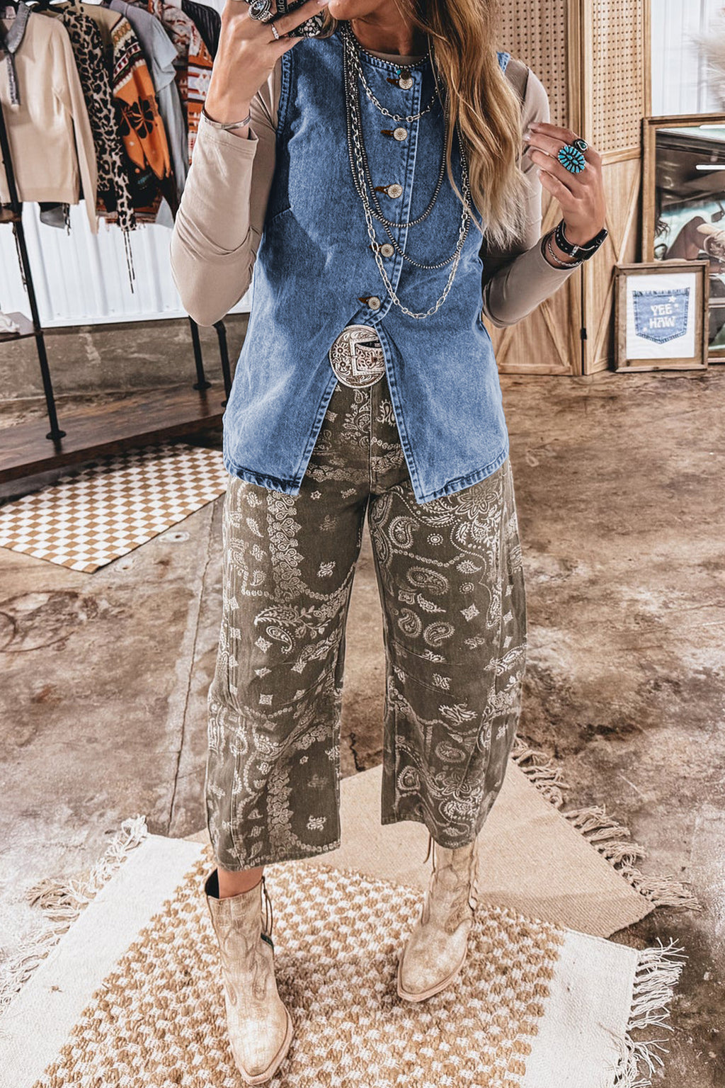Front Slit Denim Vest