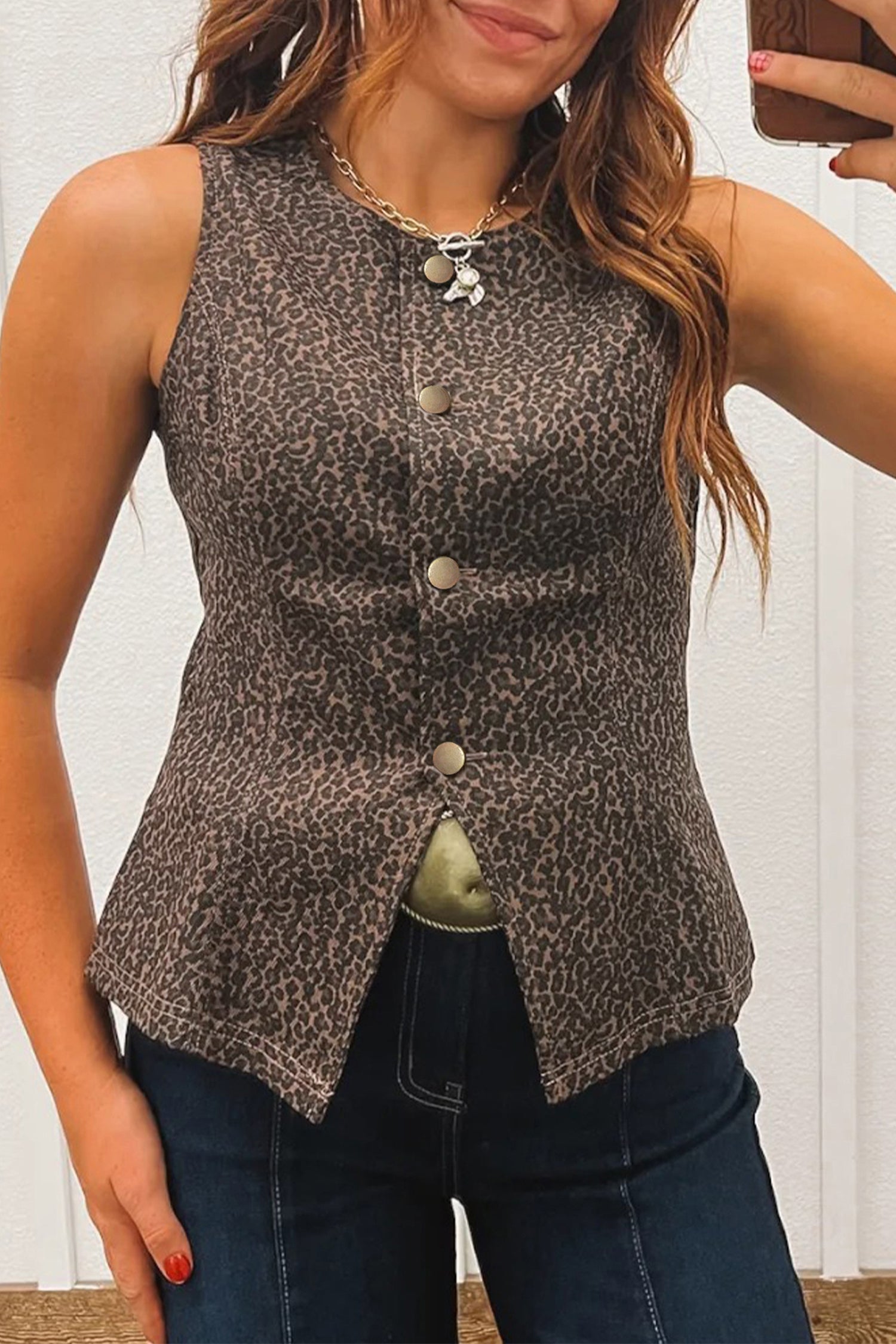 Leopard Print Denim Vest