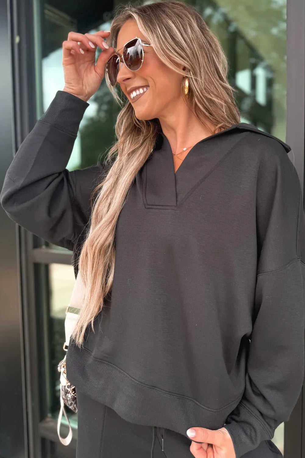 Black Pullover Two-Piece Sweat Set