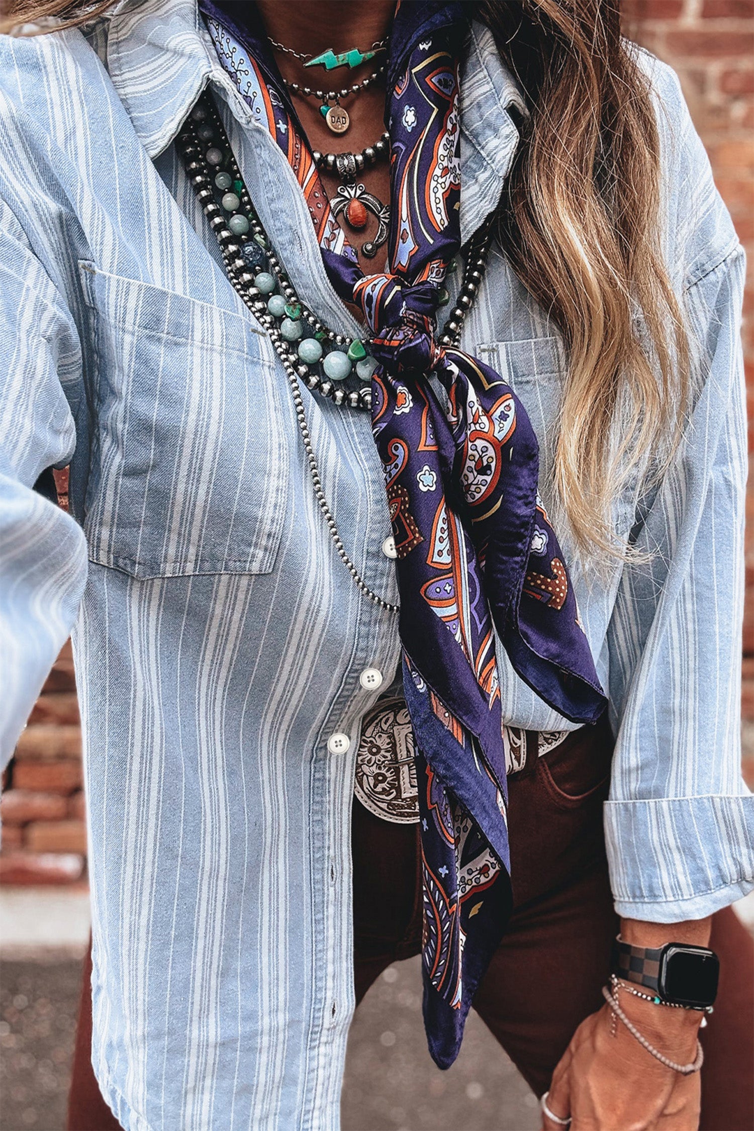 Striped Boyfriend Denim Button Up