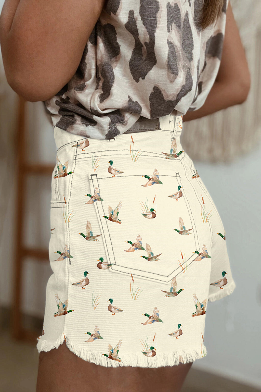 Mallard High Waist Frayed Denim Shorts