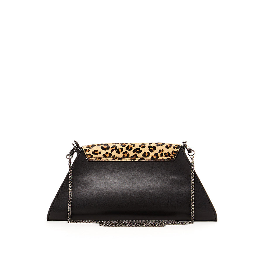 Black Leather and Leopard Clutch Bag