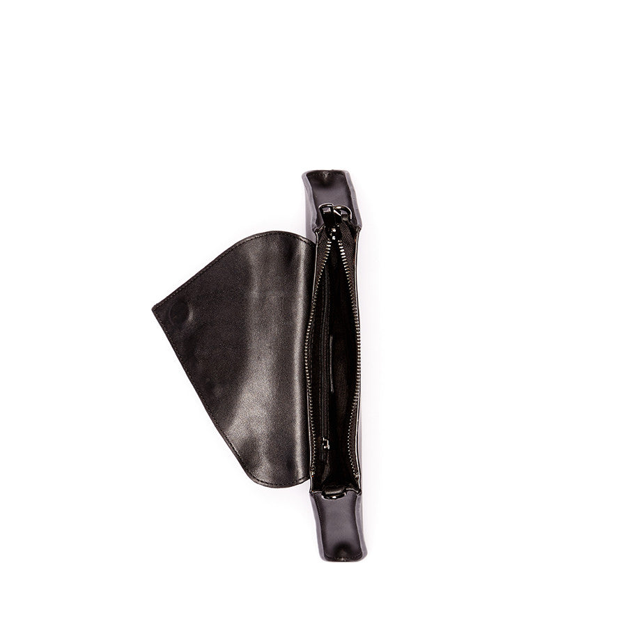 Black Leather and Leopard Clutch Bag