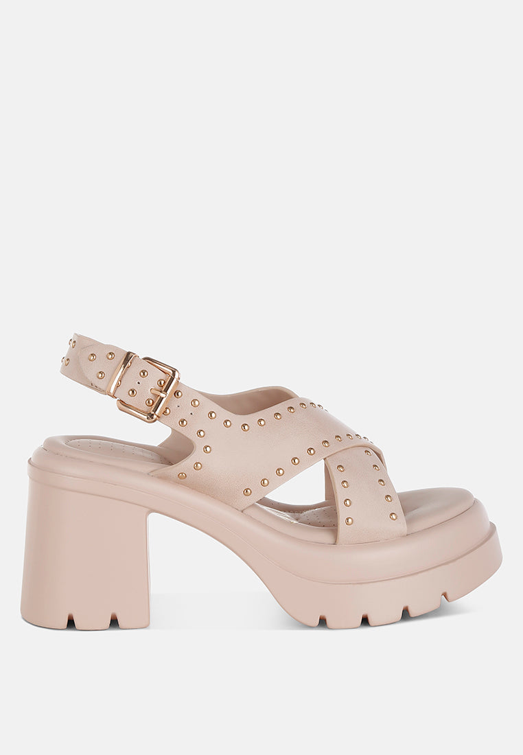 Stud Embellished Block Heel Sandals