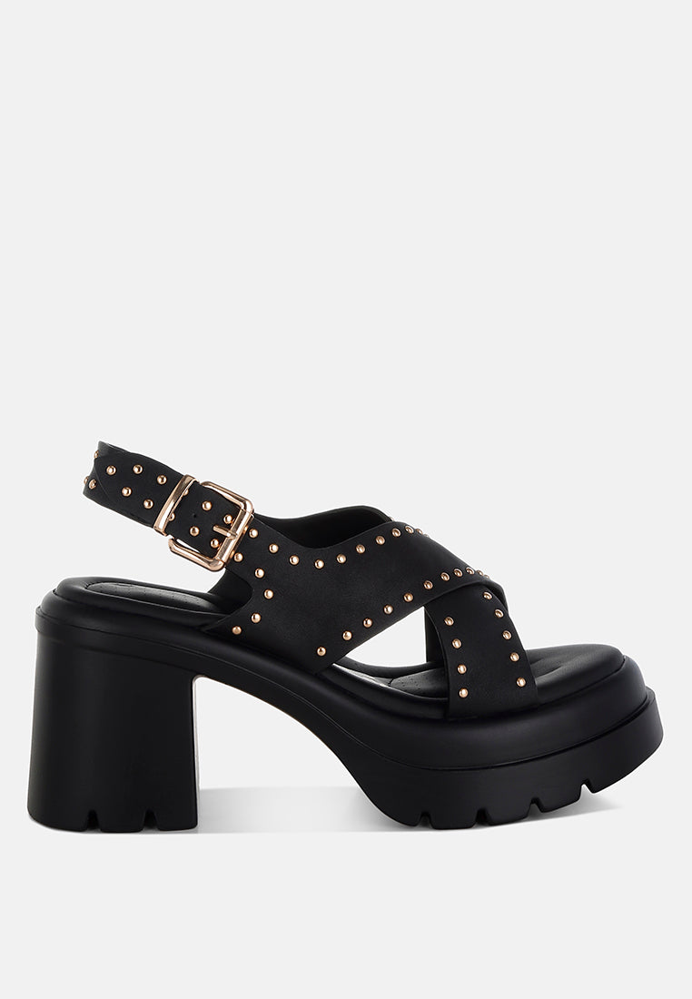 Stud Embellished Block Heel Sandals