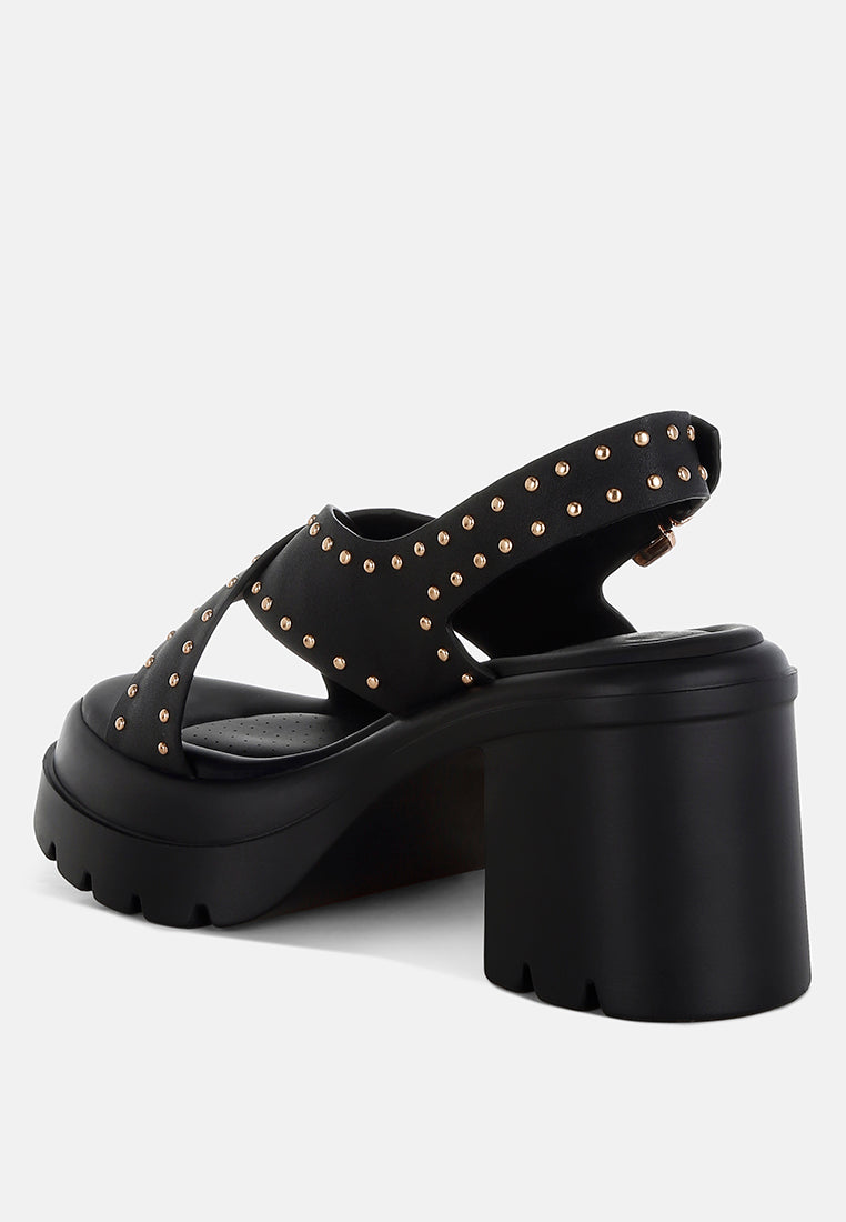 Stud Embellished Block Heel Sandals