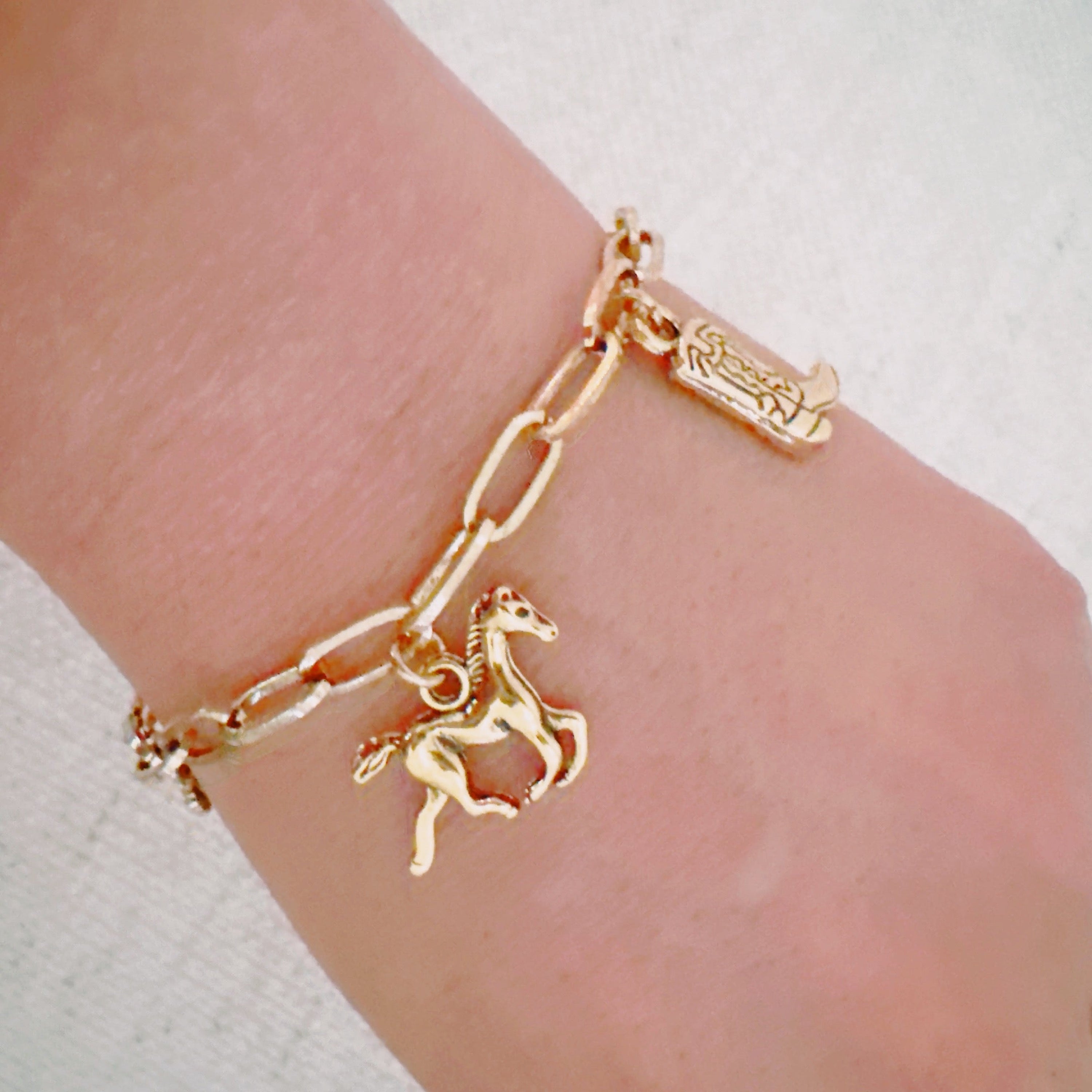 Western Charm Bracelet – Cactus, Hat & Horseshoe