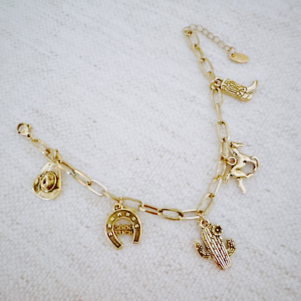 Western Charm Bracelet – Cactus, Hat & Horseshoe
