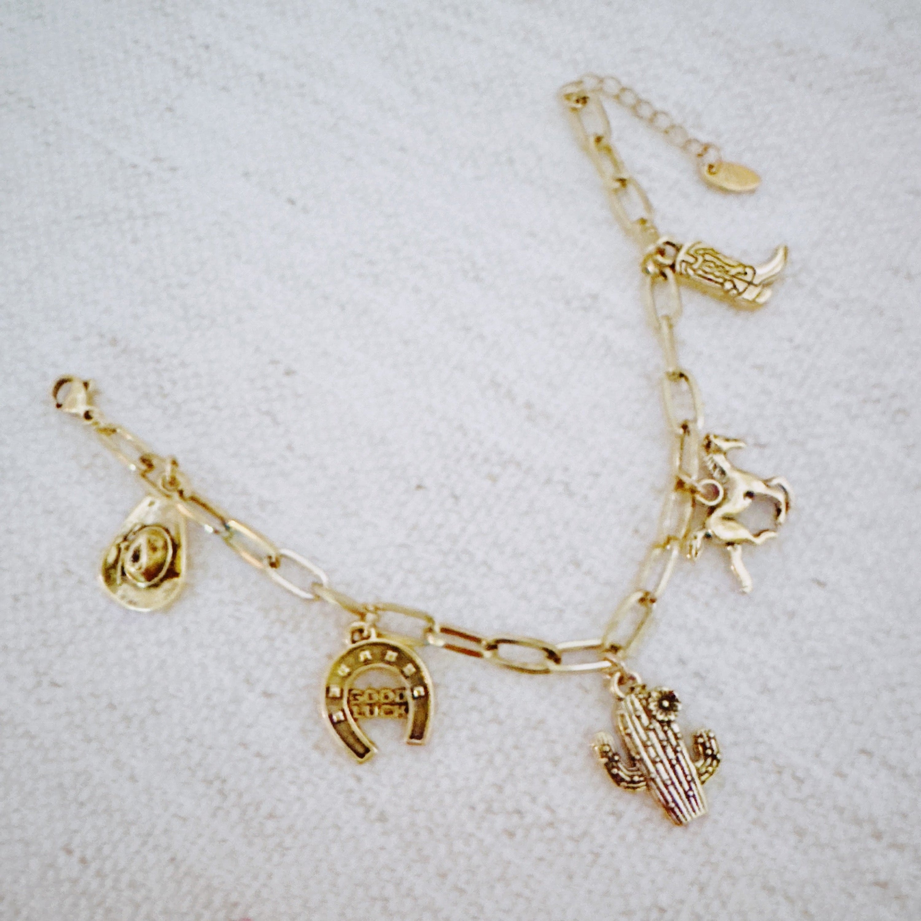 Western Charm Bracelet – Cactus, Hat & Horseshoe