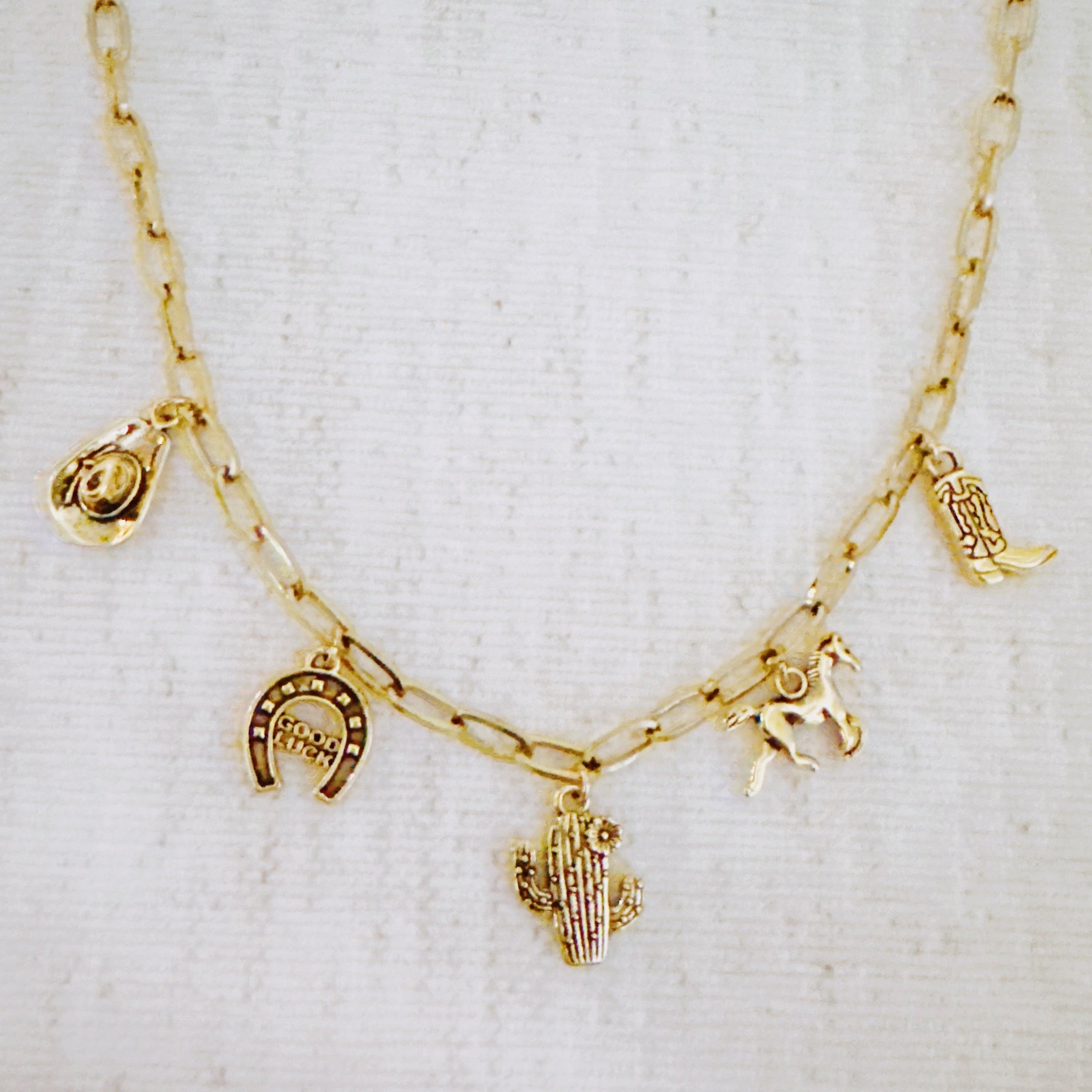 Western Charm Necklace – Cactus, Horseshoe & Boot