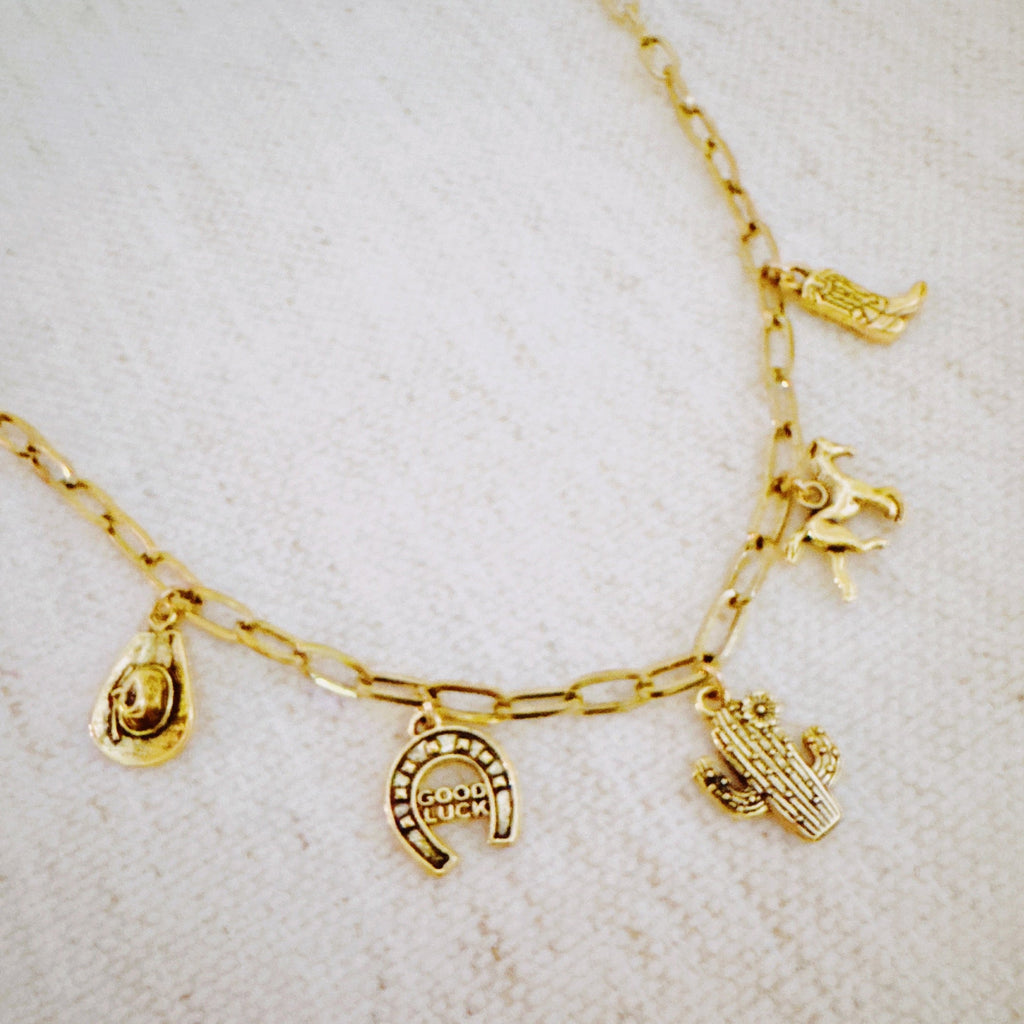 Western Charm Necklace – Cactus, Horseshoe & Boot