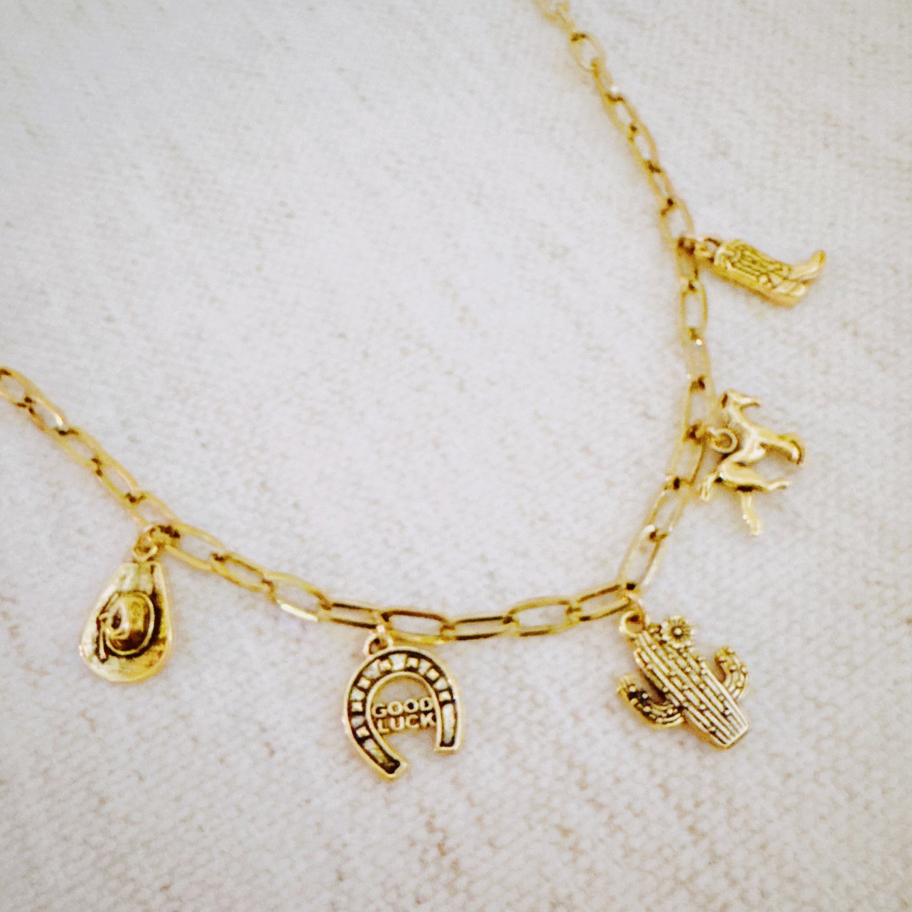 Western Charm Necklace – Cactus, Horseshoe & Boot