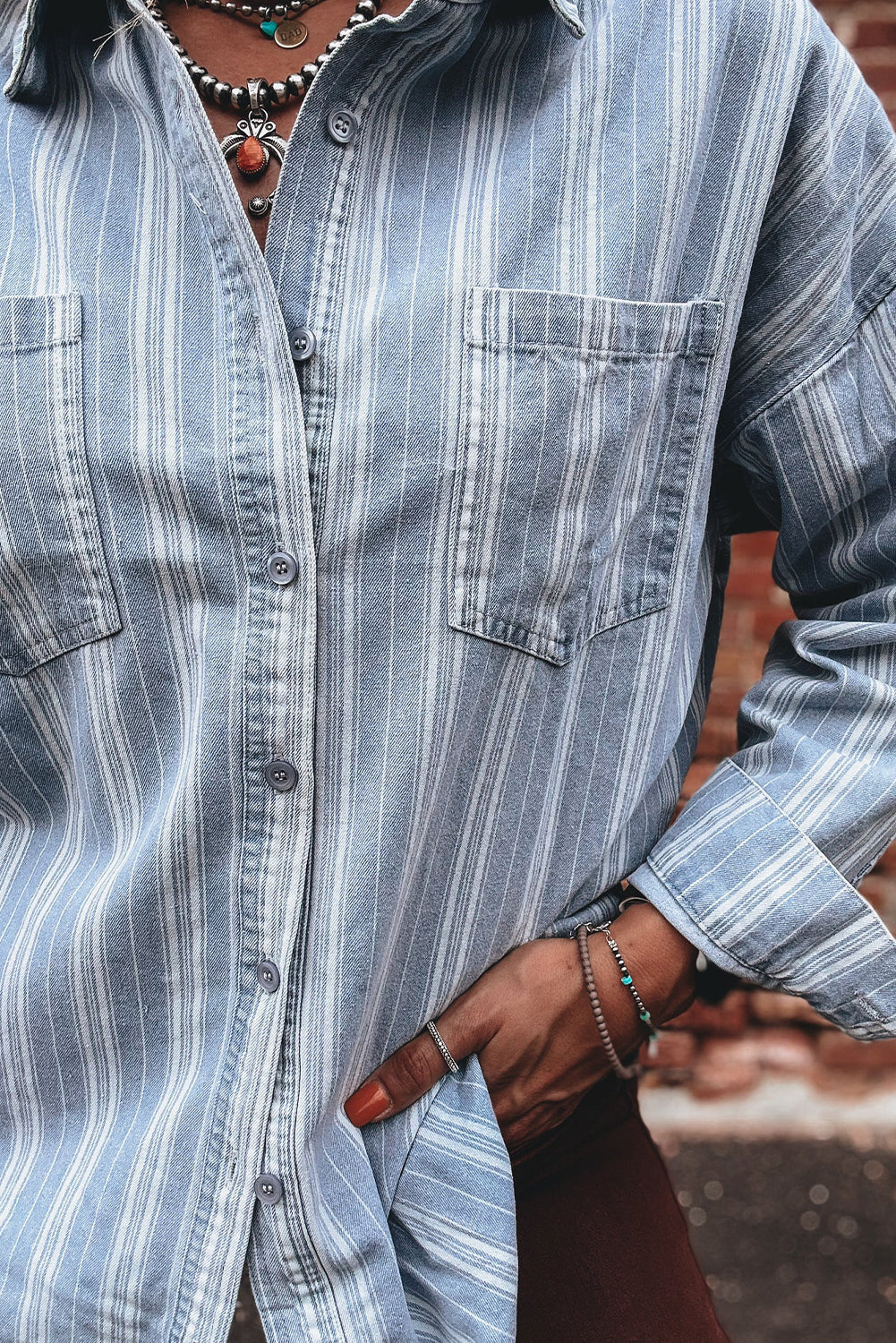 Striped Boyfriend Denim Button Up