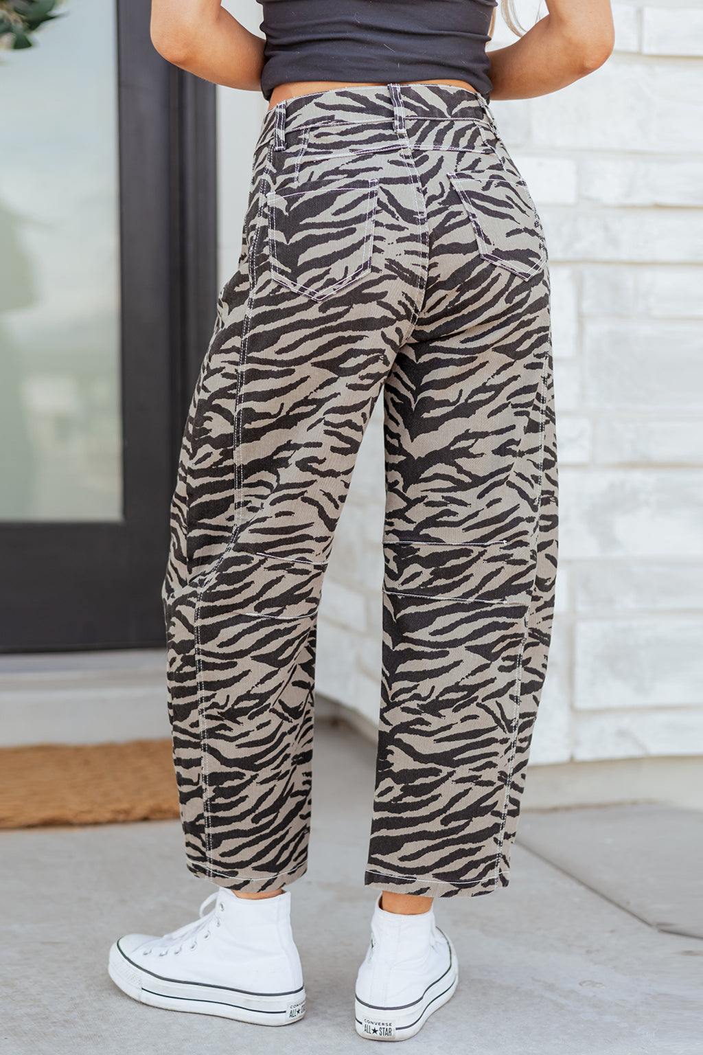 Zebra Stripe Barrel Jeans