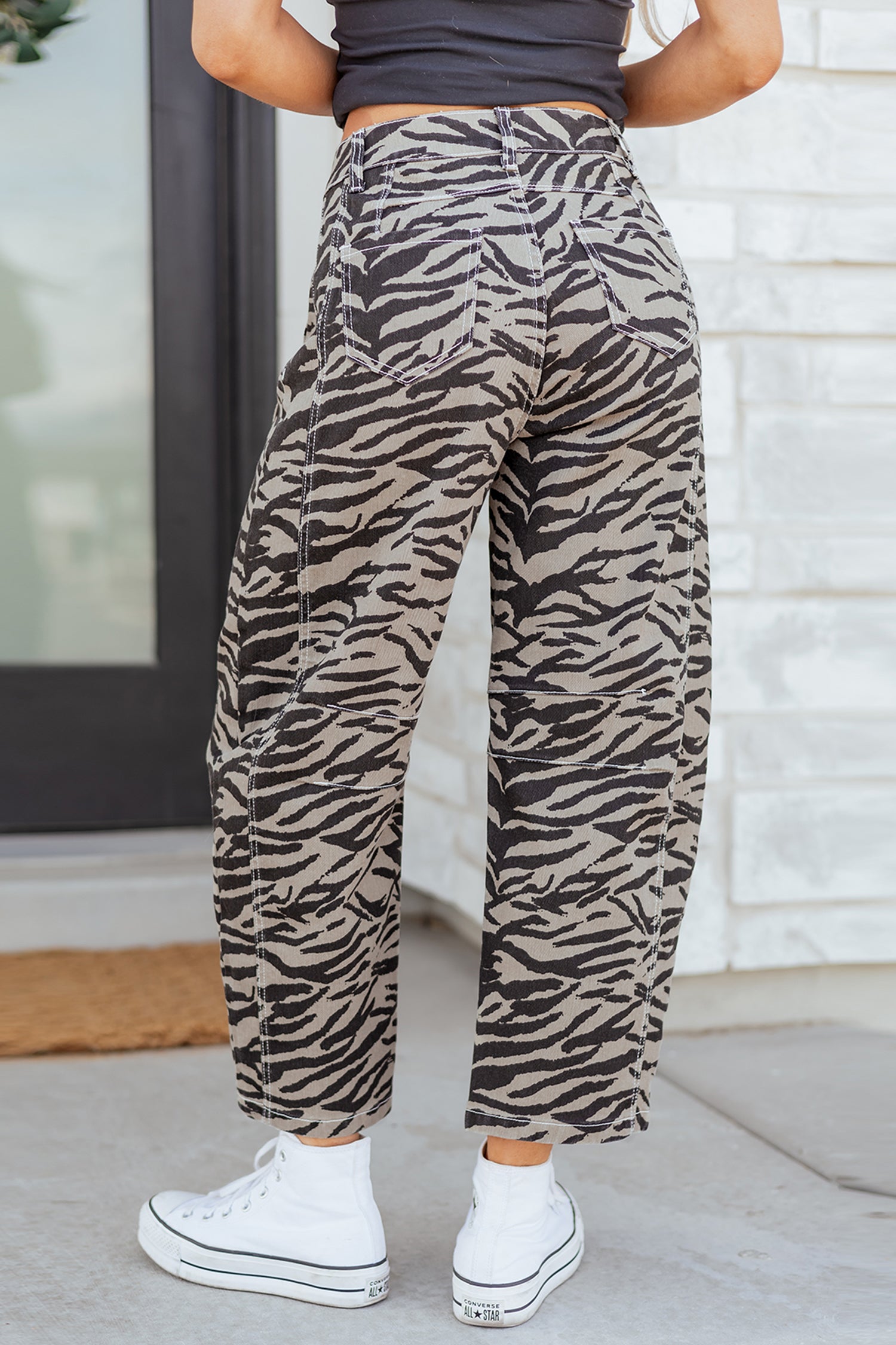 Zebra Stripe Barrel Jeans