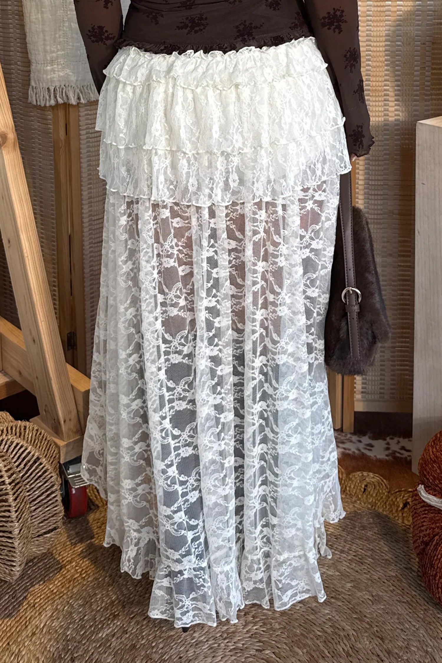 Sheer Lace High Low Skirt